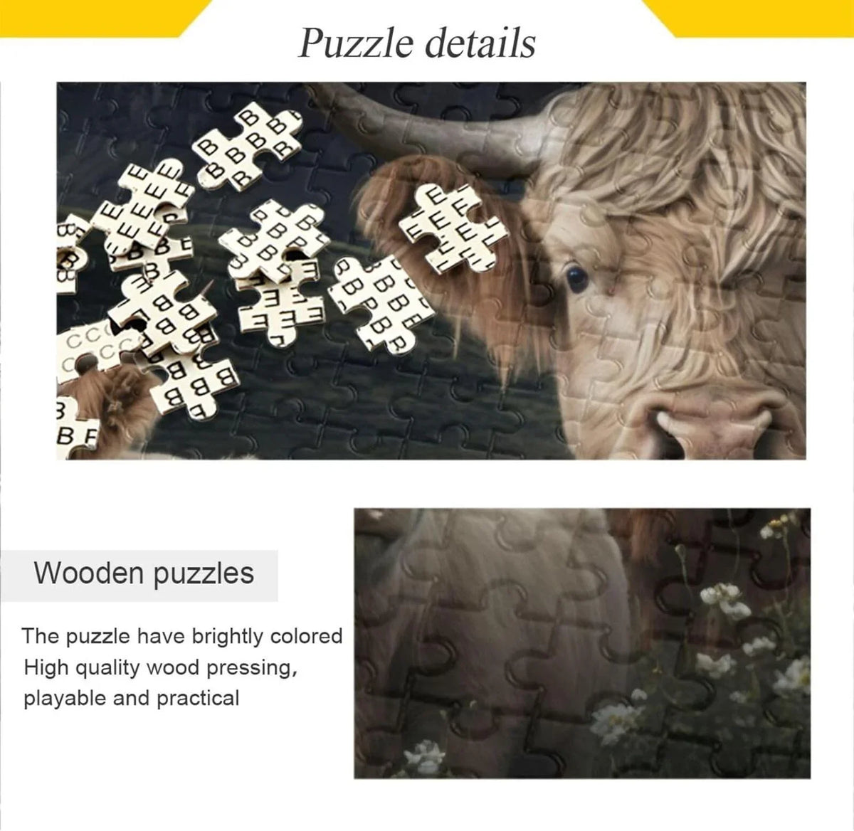 Paper Friends Kids Composite Adults, for Cows Gift Family with Wood Fun Storage Exercise PCS Challenging Highland Jigsaw Puzzle 500 for Game Brain Parents Zigsaw Material Bag, Puzzle,