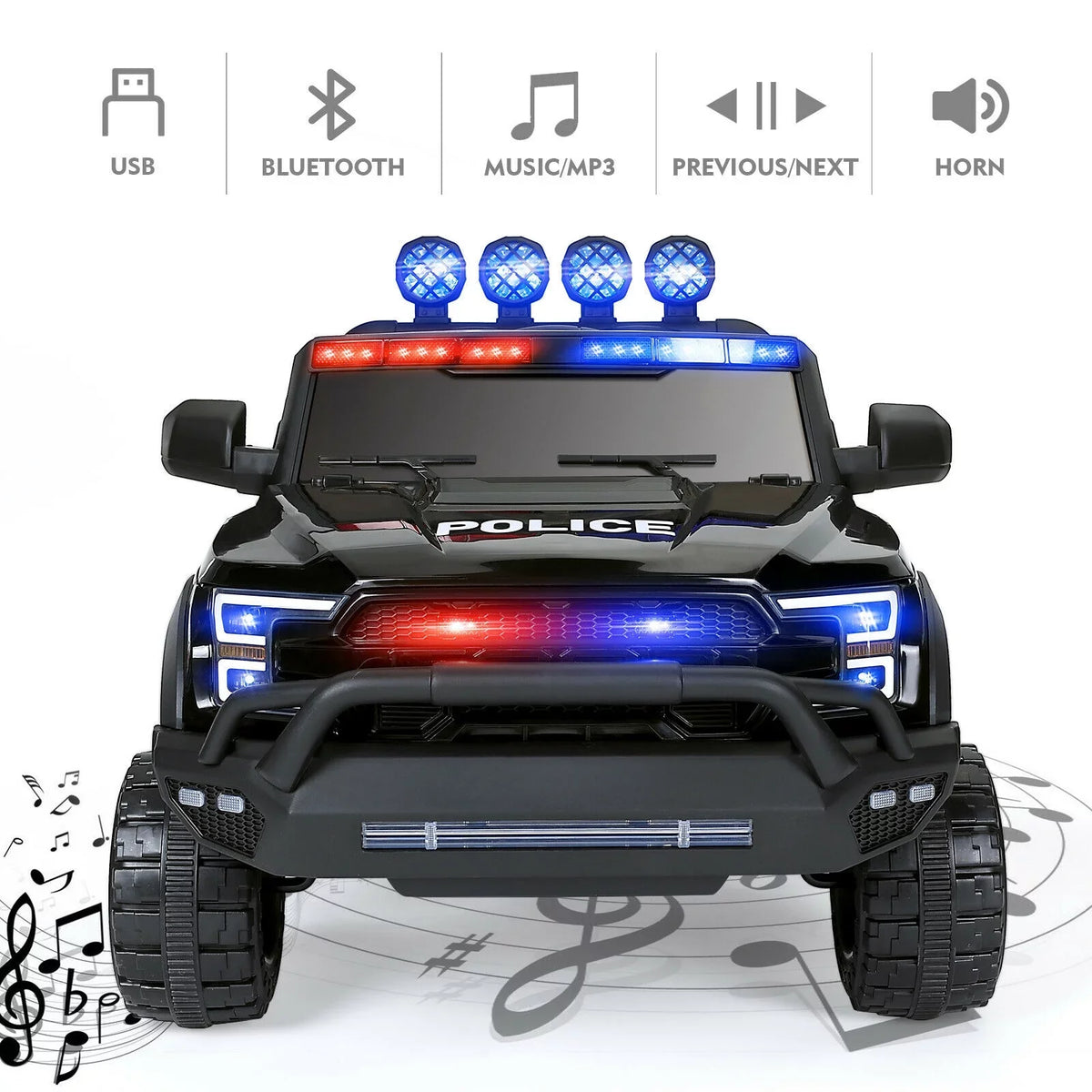 Remote 6 on Kids Police Car Toy (Black) Ride 12V Control with JOYLDIAS Wheels
