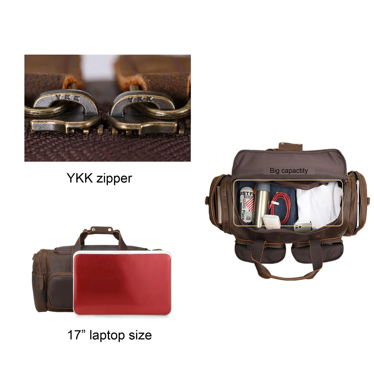 Full Bag, Bag, Leather Shoulder Duffle Travel Grain Bag