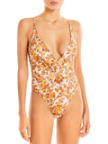 Orange Womens One-Piece Deep Jonathan Simkhai Swimsuit S V-Neck Floral Ingrid