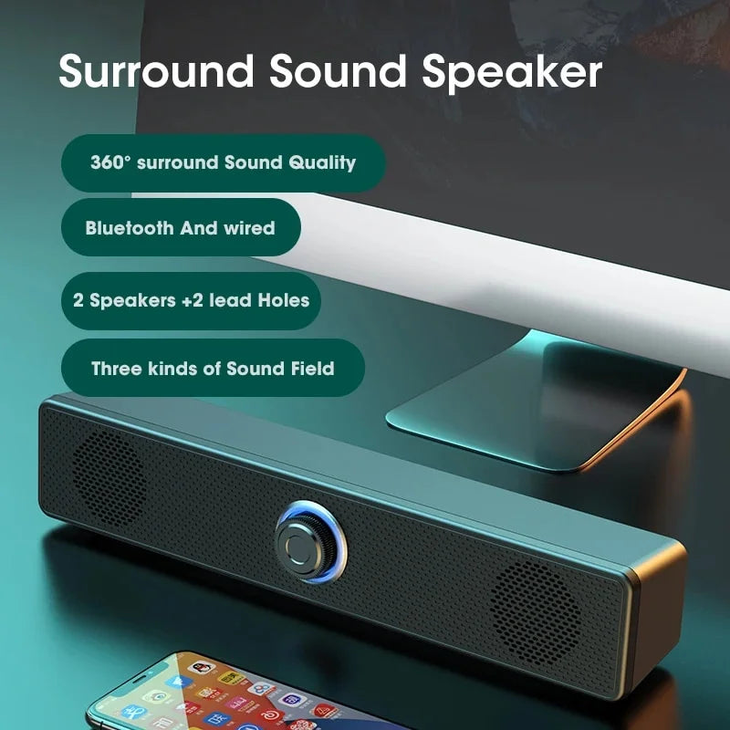 Bluetooth Bass Speaker 4D Strong Home System Soundbar Stereo Subwoofer Wired For Sound Computer TV Theater Surround