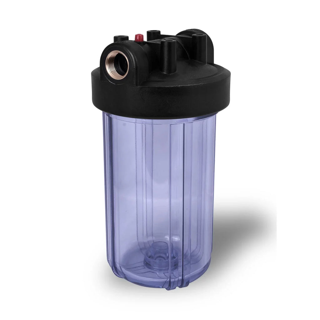 & Inches 5 Relief Transparent 1” Housing Filter Cartridge Port with Block Micron Presser Blue Inlet/Outlet 10 Button, Brass Activated Big Carbon