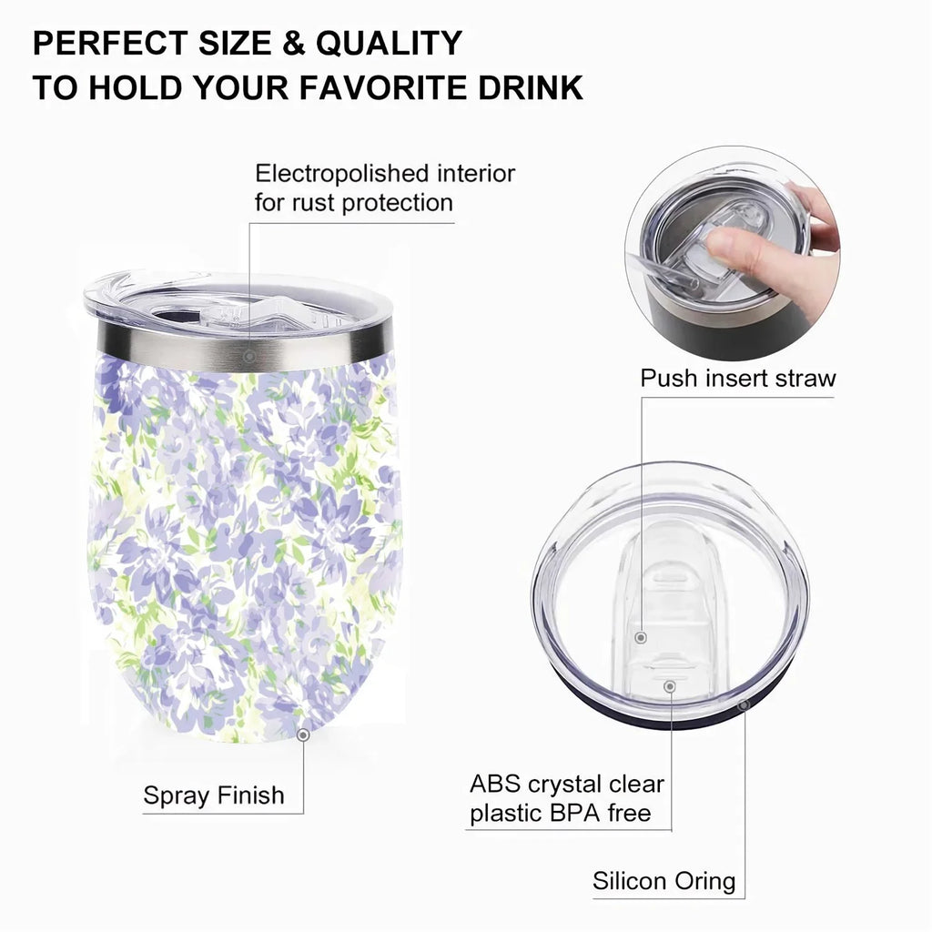 Stainless Cups, Floral Blue U with Insulated Cup 304 with Vacuum Cups Double Layer Belly Hidove 12oz Wine Green Big Eggshell Pattern Lid, Steel Shape Cup Cup Tumbler Insulation