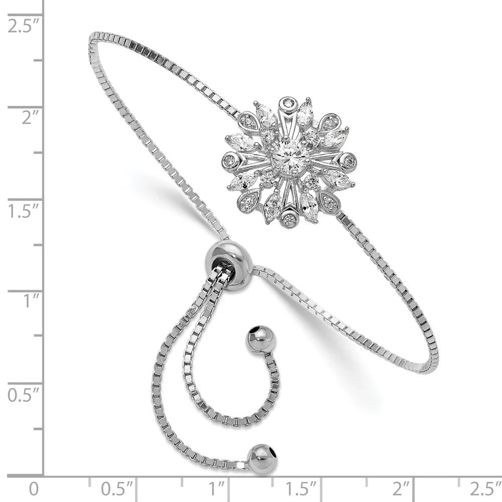 Rhodium-plated Floral CZ Women for 925 Auriga Adjustable Sterling Bolo Bracelet Silver
