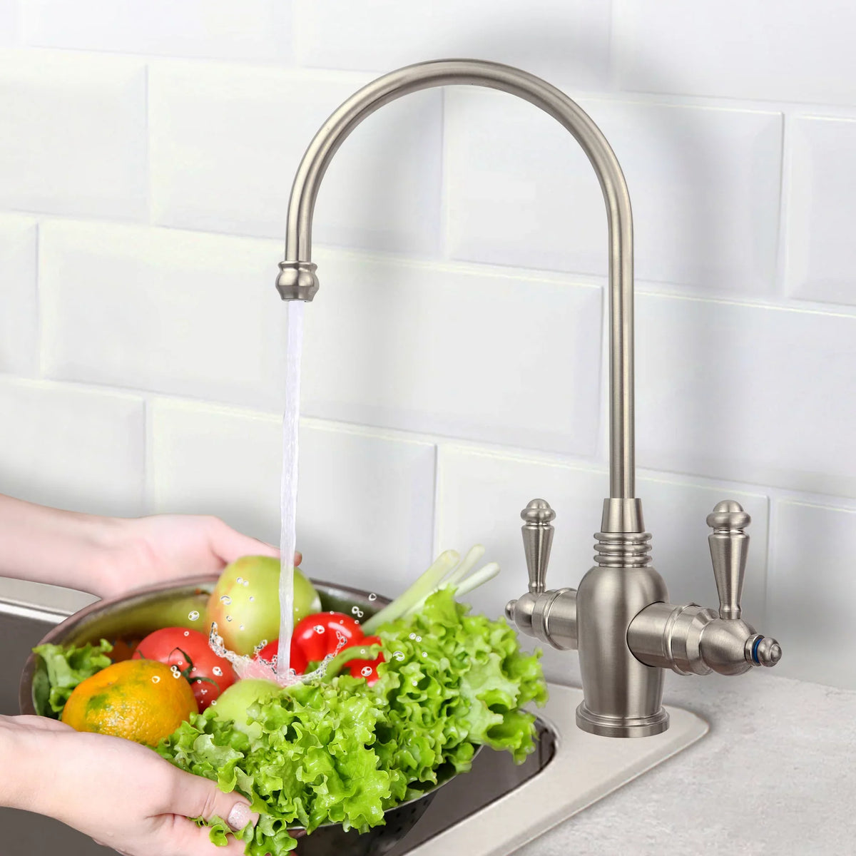 in Faucet Osmosis Instant Reverse Dispenser Drinking Nickel Cold 2-Handle APEC Arlington Hot Brushed and Water