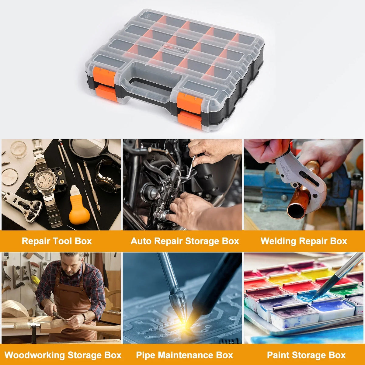 Storage 30-Compartment 12.6"x10.6"x3.1" Removable Hardware Side Uxcell Tool 2pcs Box with Dividers Organizer Double