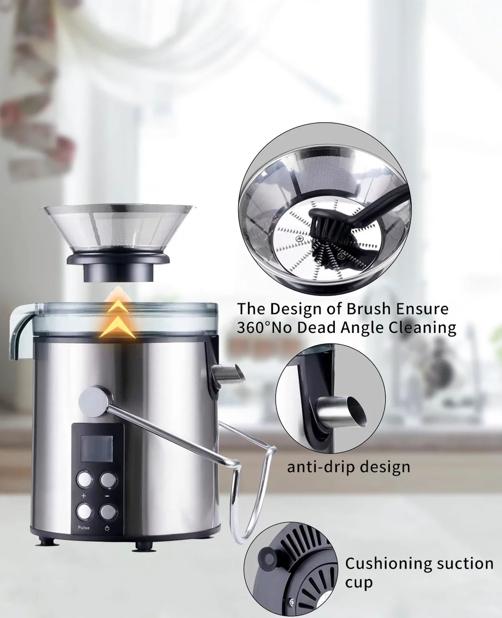3" with Filter for Centrifugal Machines - Tainless-steel Anti-drip Feed Juicer Chute Vegetable Fruit