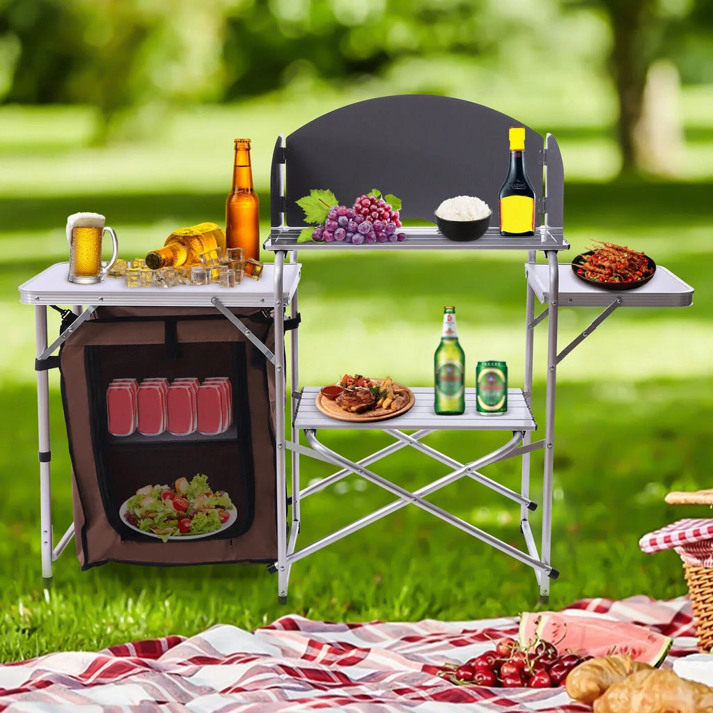 Rack+Brown Table Portable Barbecue Folding Fabric Camping Station Cover