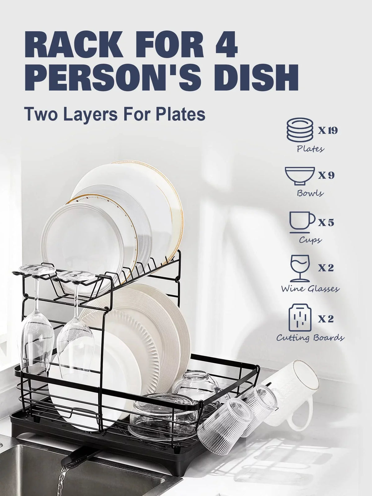 Counter, Tier Kitchen Rack 2 Drying Large Extra Black for Dish
