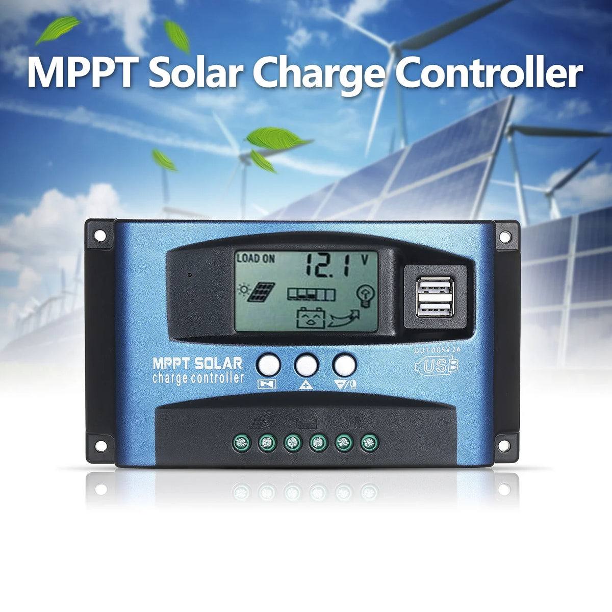 Solar Dual MPPT Identification 5V/2A Smart Automatic Dual Controller Screen Output Tracking USB Controller 12V/24V USB LCD MPPT Charge Solar