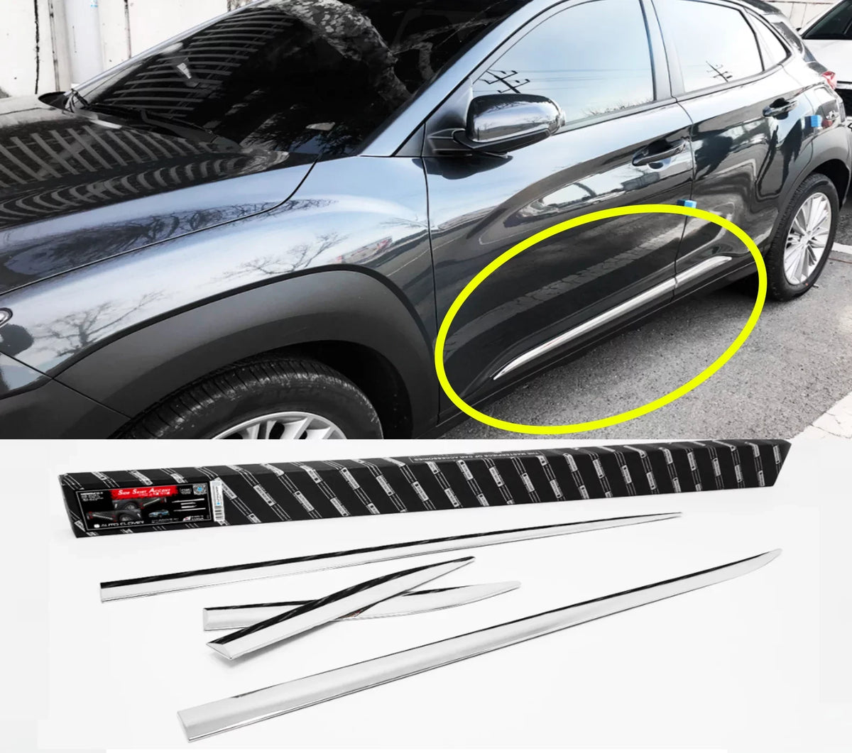 KONA for Door Line Under Hyundai Molding Side Skirt 2018-2022 Chrome