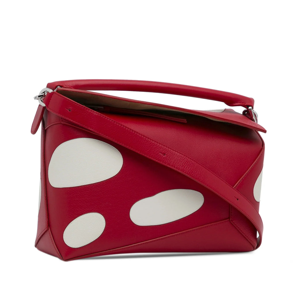 Leather Unisex Pre-Owned Calf Edge Authenticated Puzzle Mushroom LOEWE Red (Good) Small Satchel