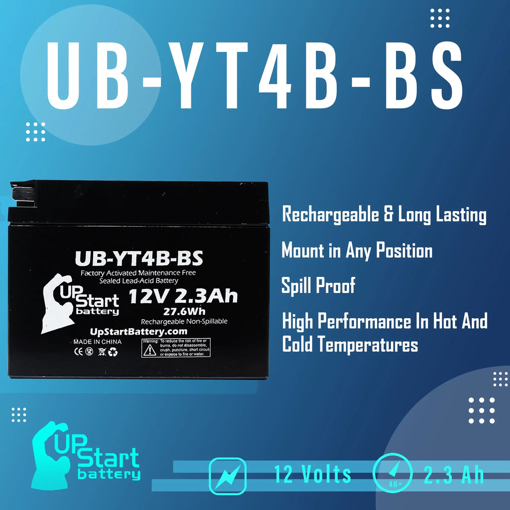 Maintenance 4-Pack 2.3Ah, Replacement 110CC Motorcycle UB-YT4B-BS for UpStart Yamaha Free, 2015 - Activated, 12V, Factory TTR110E Battery Battery