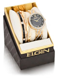 (EG17006GST) Elgin with Gold Analog Watch Set Dial Black Round Female in Adult