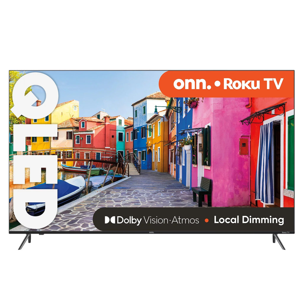 Effective Dolby UHD with Dimming, Refresh Atmos, 120hz (100071709) and Roku Dolby TV 75” (2160p) Rate, Smart QLED onn. HDR 4K Vision, Local