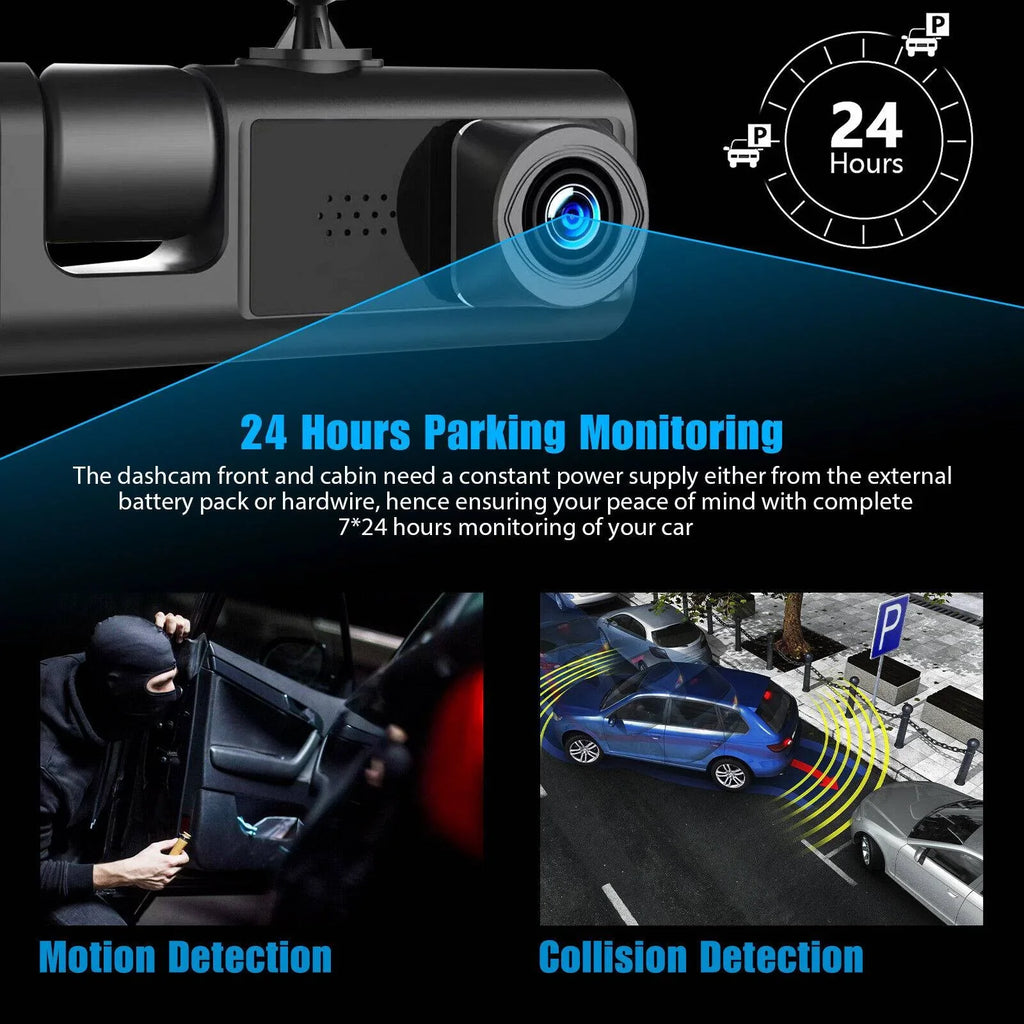 Cam Car G-sensor HD Dash Lens Recorder Dual Front/Rear/Inside Camera Video 1080P