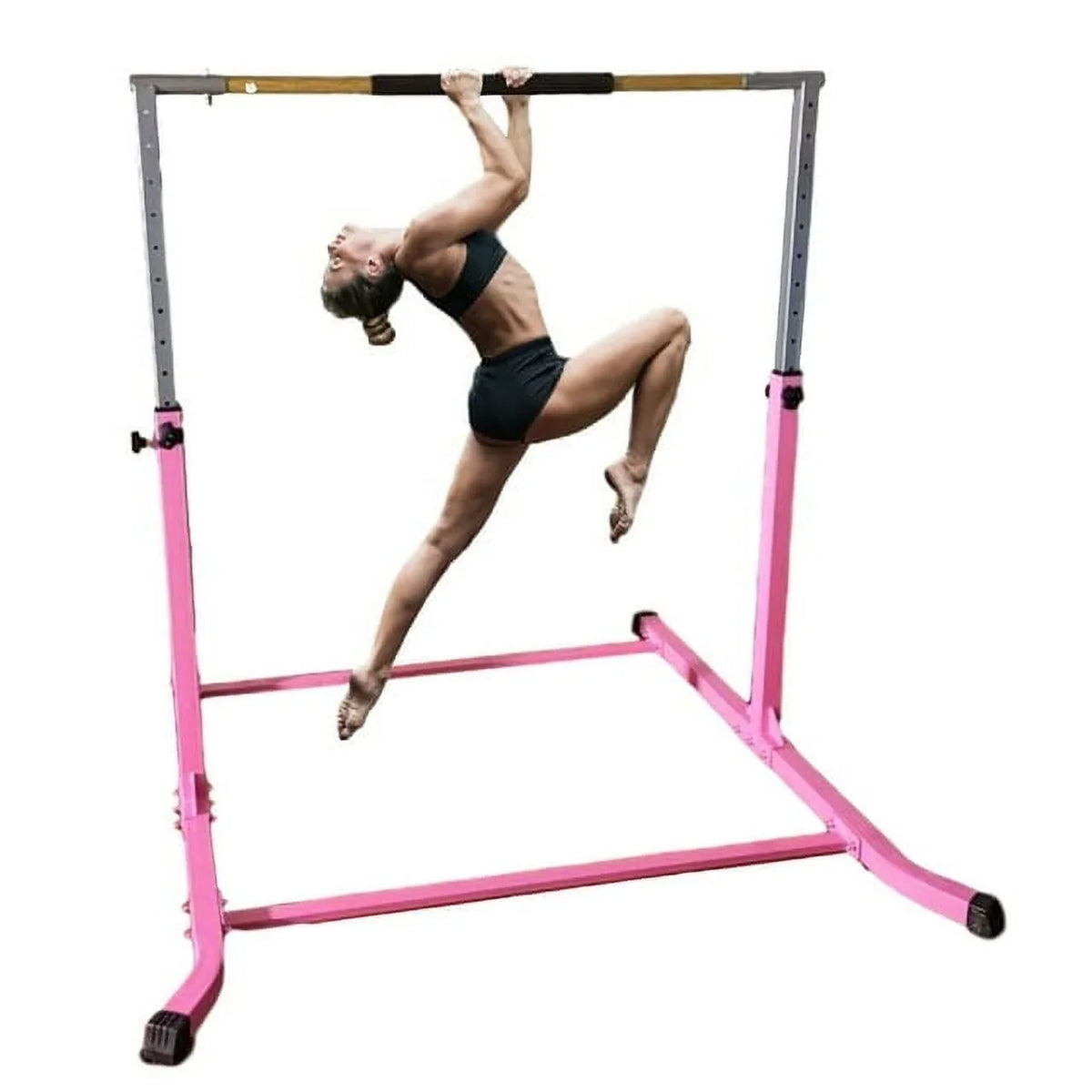 Kip Pro-Gymnastics Gym | to Horizontal Height Bar Hand Pink Training | Duty Curved Up Heavy Junior Fitness | | | Cushioned Legs, Kids Bar Adjustable for Expandable 5FT Bar