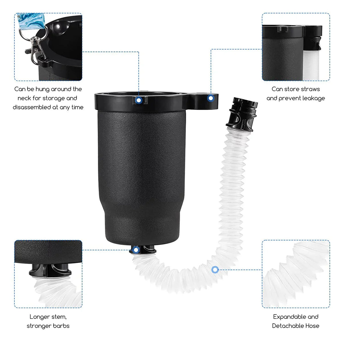 Party Funnel Bottle Detachable and Built Jahy2Tech for Portable Cup for Hose Cooler Can/Bottle Drinking Keychain,Hose Bottle Opener with Drink, Bottle Cup 2 Beverage Expandable Funnel(Black)