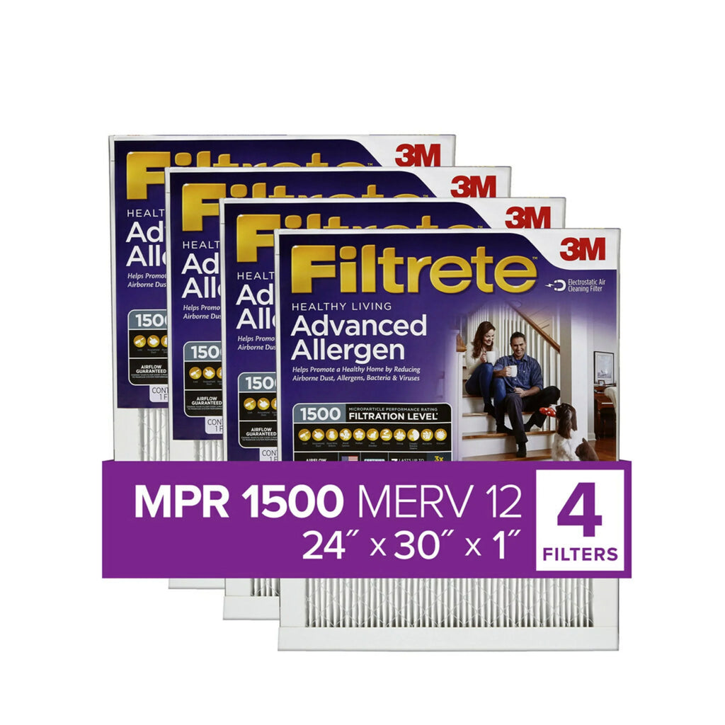 Filter, Advanced Filtrete Reduction, MPR Air Allergen 24x30x1 1500 MERV 4 Filters 12,