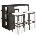 Set Pub, 5 Dcenta Table Bar Rattan Furniture Brown Terrace, Stool 4 Patio Set and Piece Height for Bistro, Chairs Garden Backyard, with Cushion Poly Dining Counter