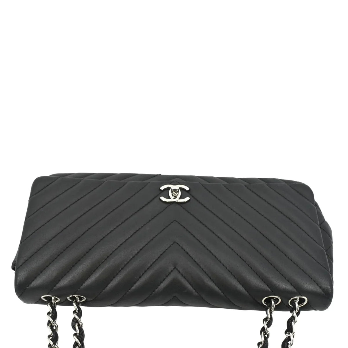 Crossbody Flap Chevron Lambskin Pre-Owned Surpique Medium CHANEL Black Leather Bag