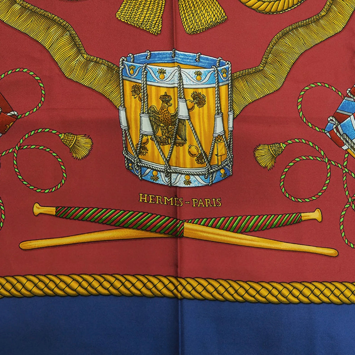 Carre HERMES Scarf (Good) Tambour TAMBOURS x LES Muffler Hermes Taiko Blue Pre-Owned Red 90