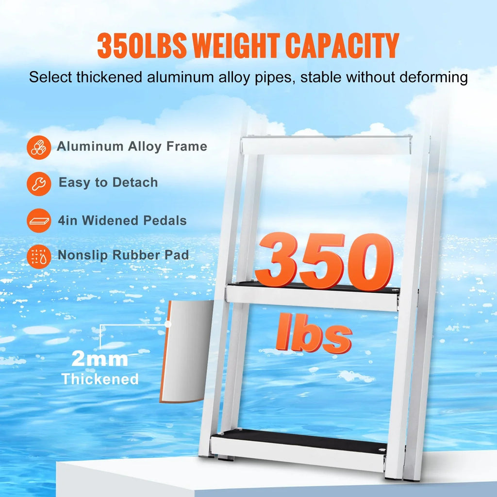 for & 4'' Marine Installation Access - Alloy lbs Dock Wide Simple Nonslip Boats, Lakes, VEVOR Removable Ladder 3-Step Steps, Aluminum 350 Pools with Capacity,