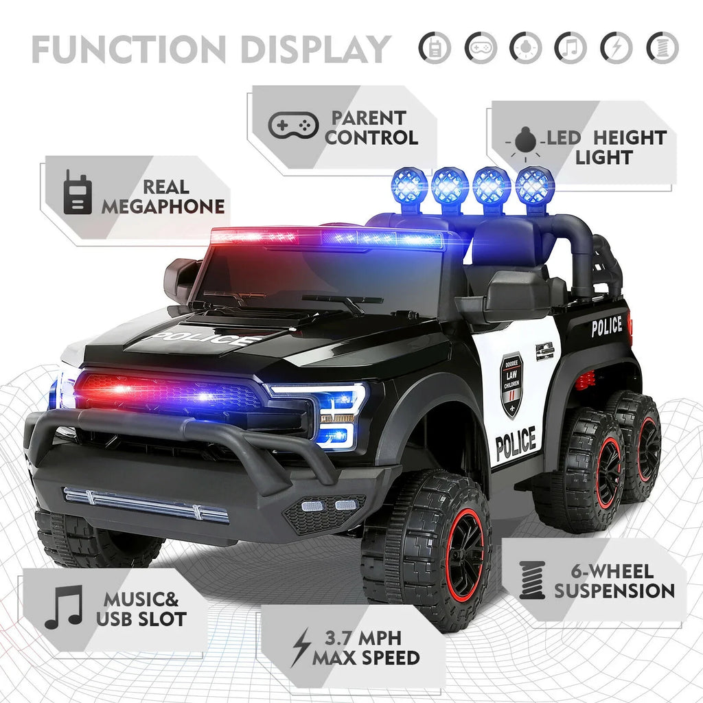 Remote 6 on Kids Police Car Toy (Black) Ride 12V Control with JOYLDIAS Wheels