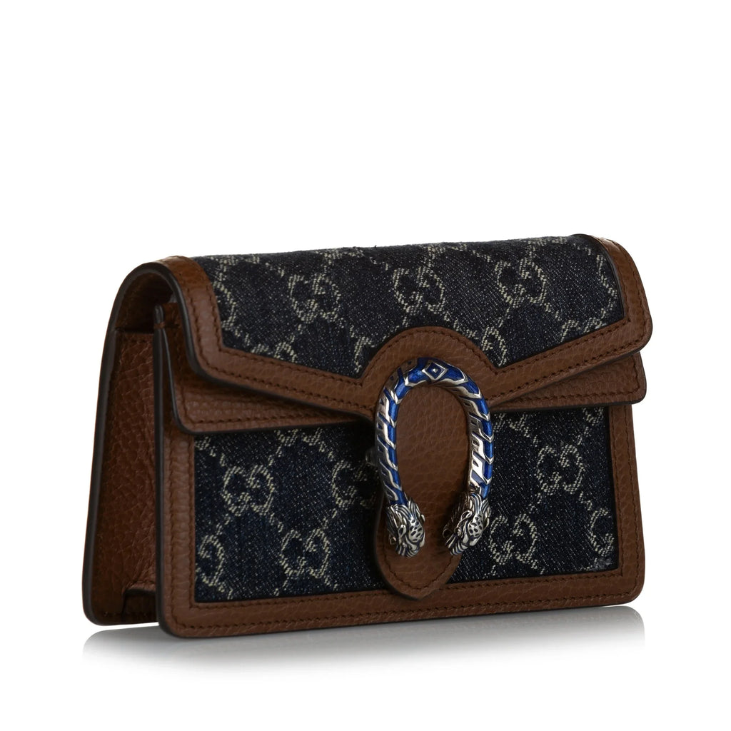 Dionysus Pre-Owned Women Crossbody Authenticated Fabric Denim Bag Super GG Mini Gucci Blue