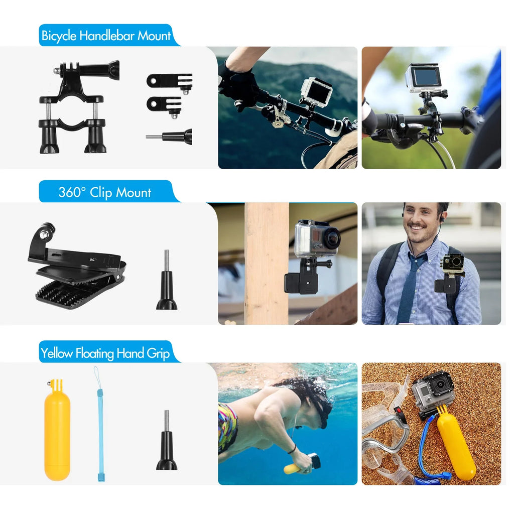 More and Case Hero Andoer for Housing with Accessories Selfie Protective Accessories Kit Waterproop 109 Stick Replacement GoPro Silicone Action with Mount Various Sports Set Bracket Black
