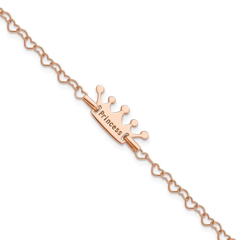 Auriga Fine 925 Link Sterling Heart Jewelry Silver Rose-Tone 6inch Princess for Crown Bracelet Women