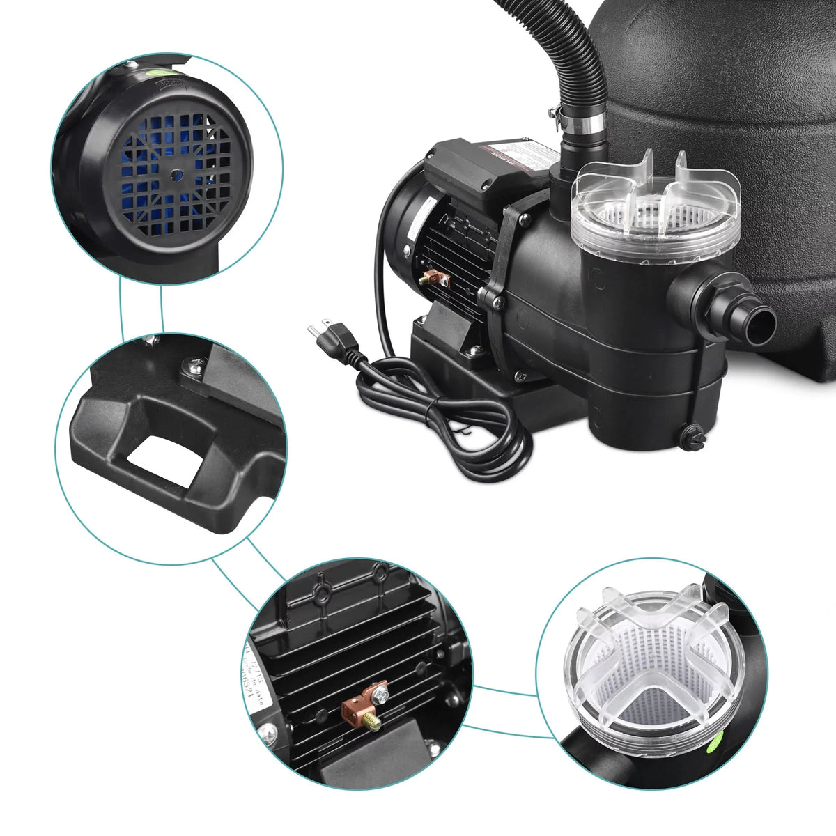 Pump w/ Above Filter 4-Way Ground Strainer 2640GPH 3/4HP Yescom 12" Sand Pool for Valve