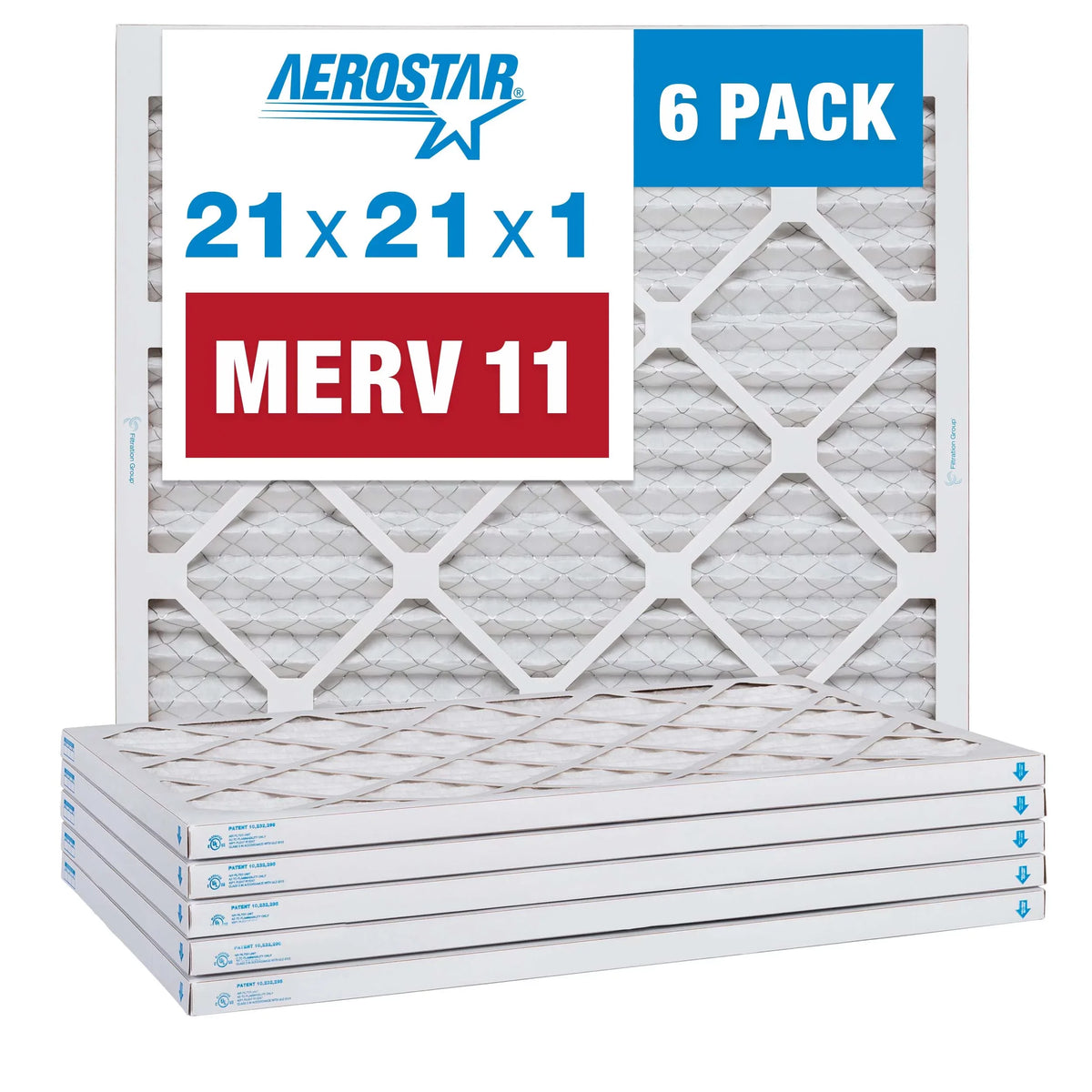 Air Filter, Aerostar Air Pack MERV 11 Furnace Pleated AC Filter, 6 21x21x1
