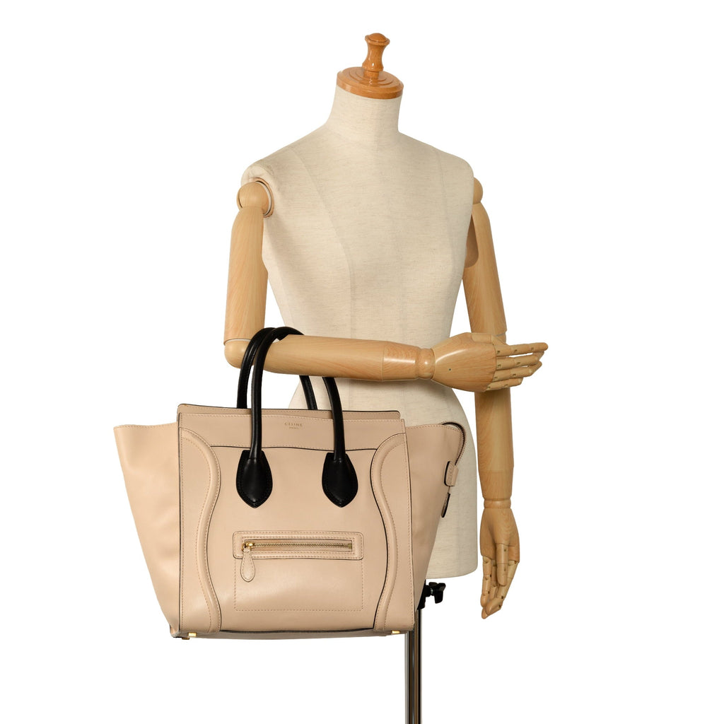 Pre-Owned Authenticated Tote Leather (Good) Mini Celine Brown Luggage Calf Bag Unisex Tote Bicolor