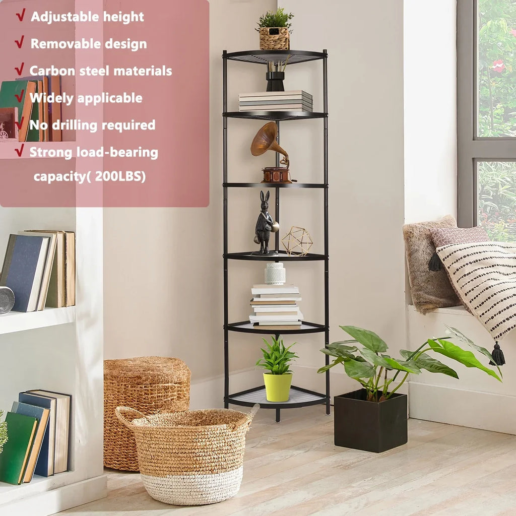 Pot tonchean Corner Carbon Rack Steel Rack Shelf Storage Organizer 6-Tier Free Kitchen Standing