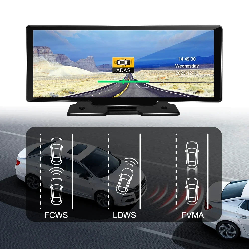 IPS Dash , Android Adas Front Back Auto for touch cameras Apple Navigation and Cam recording CarPlay Screen 4K with 2 Portable DVR 10.26"