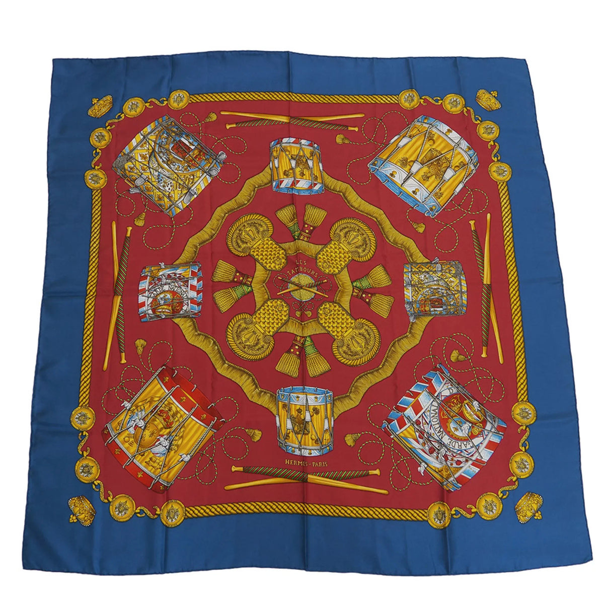 Carre HERMES Scarf (Good) Tambour TAMBOURS x LES Muffler Hermes Taiko Blue Pre-Owned Red 90