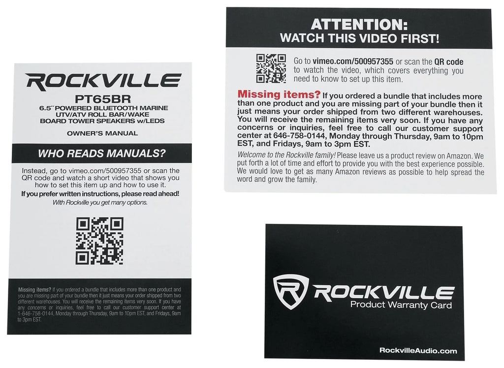 Speakers (4) Powered 6.5 ATV/UTV/RZR PT65BR LED Tower Bluetooth inch Rockville For