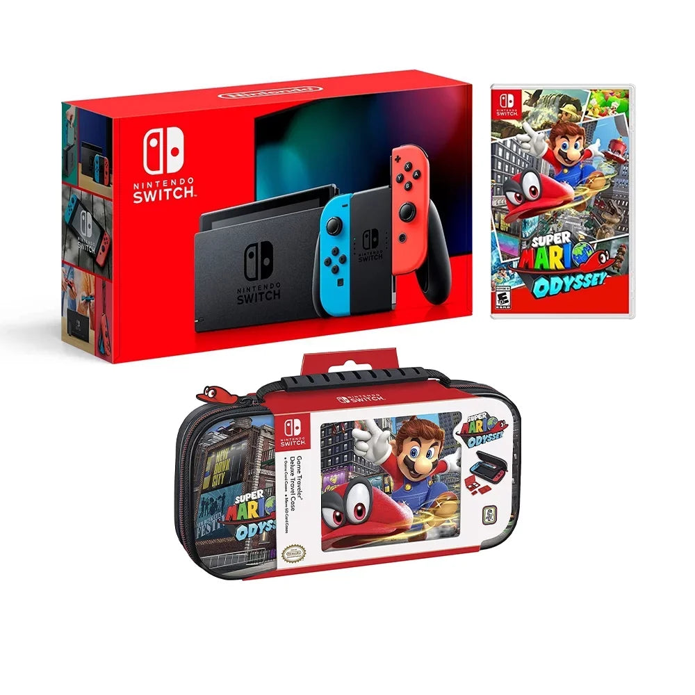Odyssey Odyssey 32GB and Life Case Improved Joy-Con Battery Bundle: Red Nintendo Blue Console,Super Odyssey Switch Disc Travel Mario and Game Deluxe