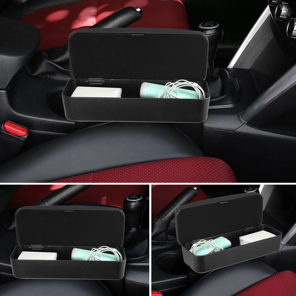 Leather Line Seat Box Black Adjustable Armrest Center Box Armrest with Storage Gap Black PU Organizer Car Armrest
