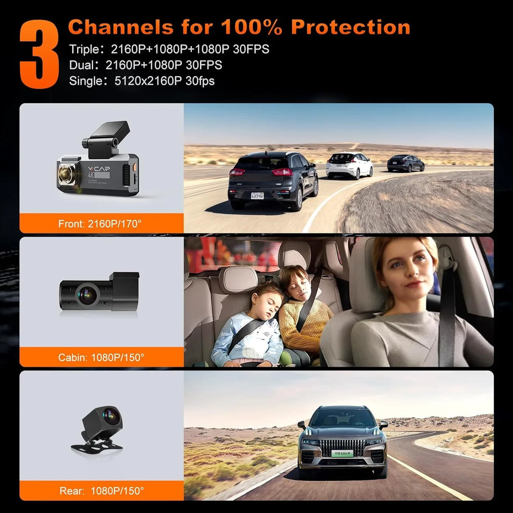 Dashboard VVCAR 3 WiFi 3.99" R39 GPS Camera Parking Recorder Dash Rear Cam 5K with Card Channel Front Car 64GB Mode IPS Inside