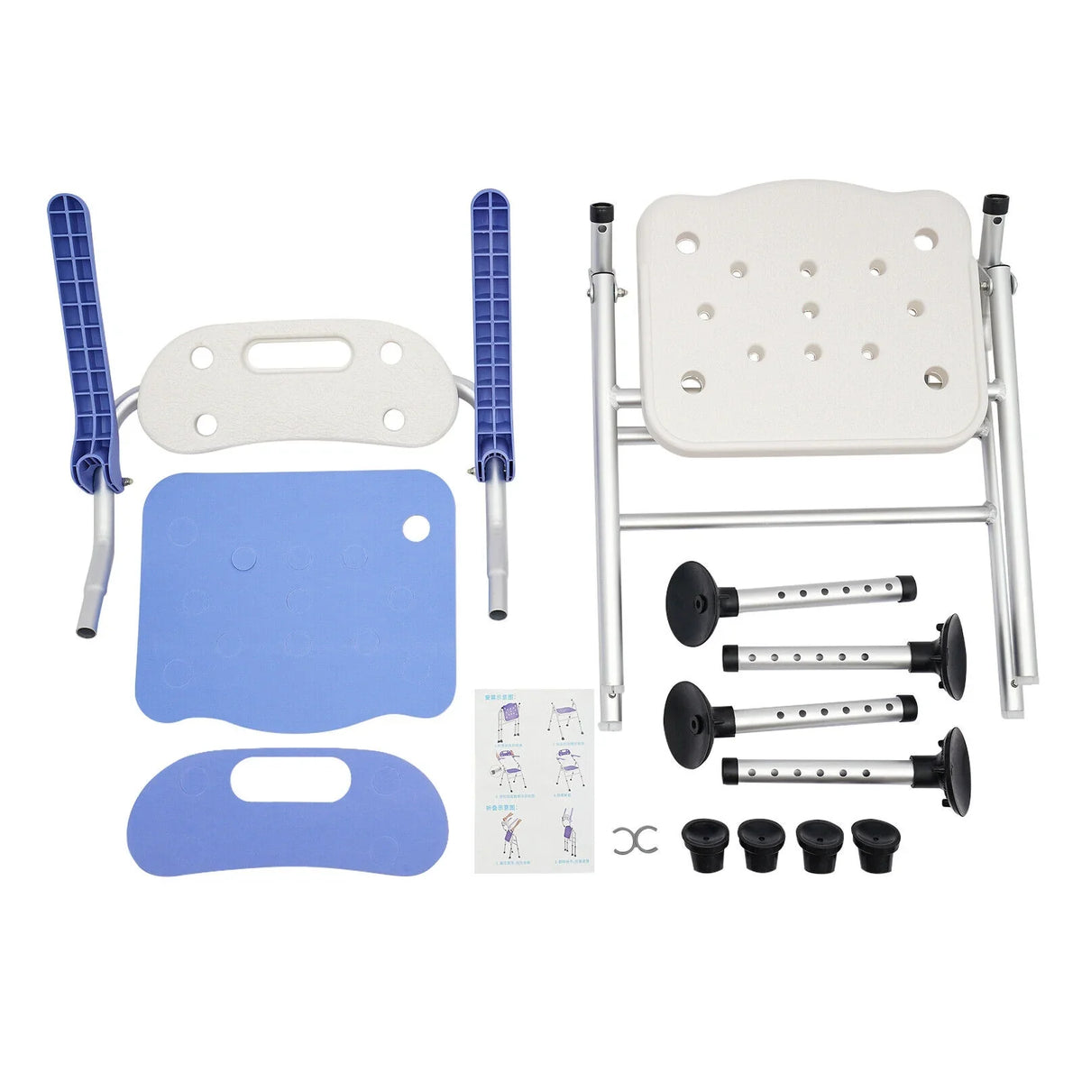 Chair 330lbs Shower New Back with & Adjustable Bench Height Arms Folding Seats Bath