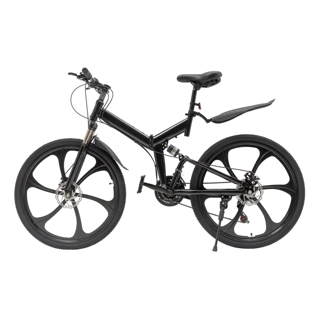 Mountain Frame Brake City Men for 26" Women 21-Speed Shifter Bike, Steel Double Adjustable Bicycle Folding Black Height & Disc