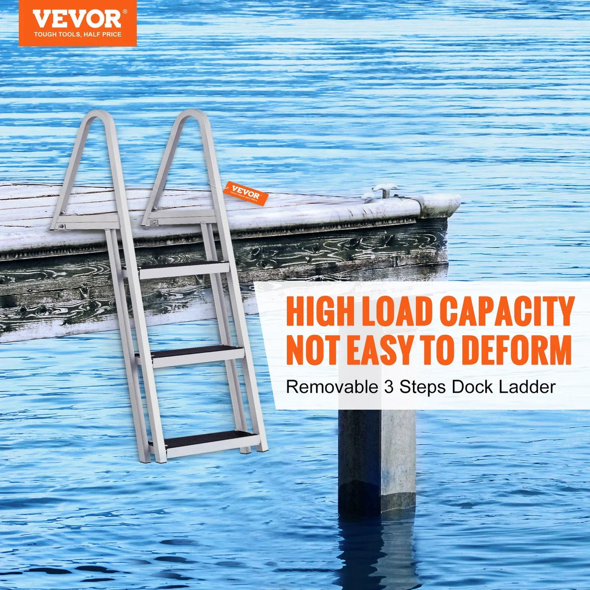 for & 4'' Marine Installation Access - Alloy lbs Dock Wide Simple Nonslip Boats, Lakes, VEVOR Removable Ladder 3-Step Steps, Aluminum 350 Pools with Capacity,