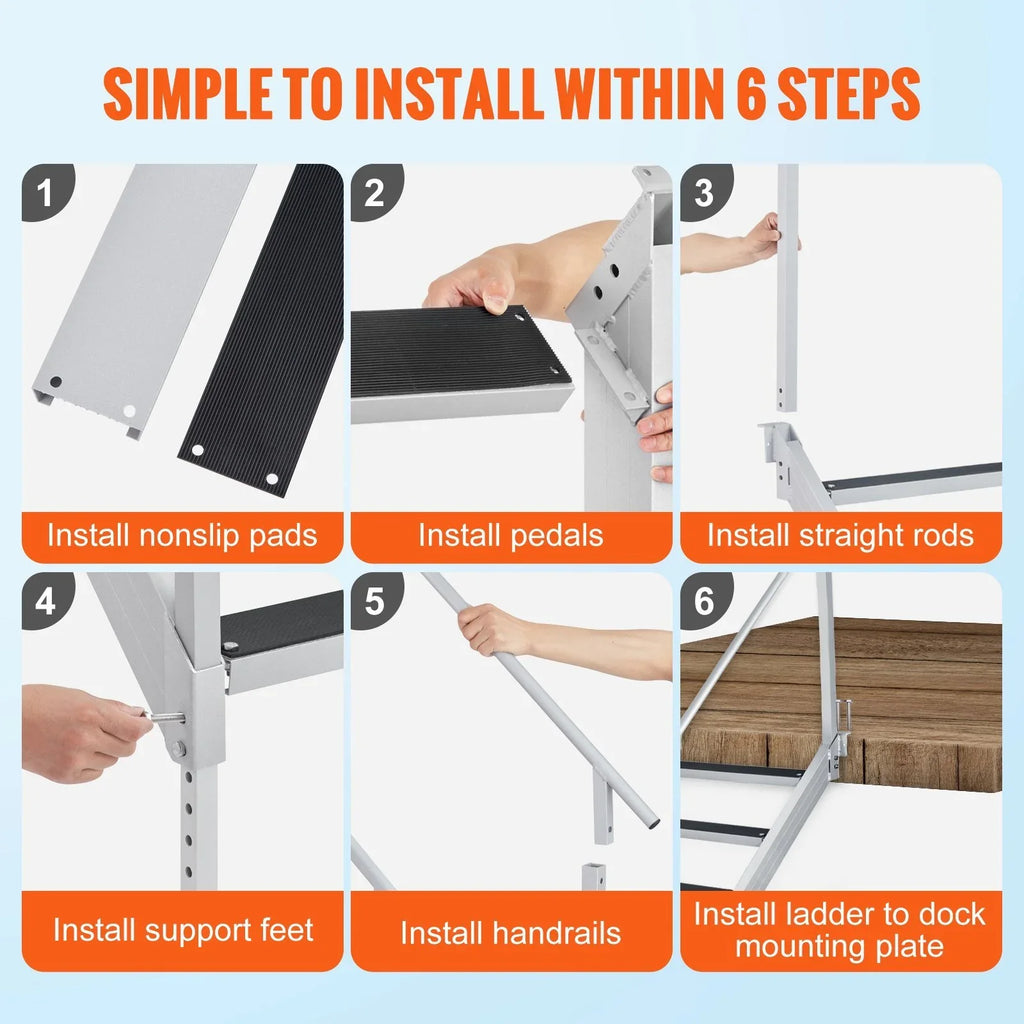 30-38 Step Vevor 4 500 Dock Ladder Load Height, in. Stairs Capacity Adjustable Dock lbs
