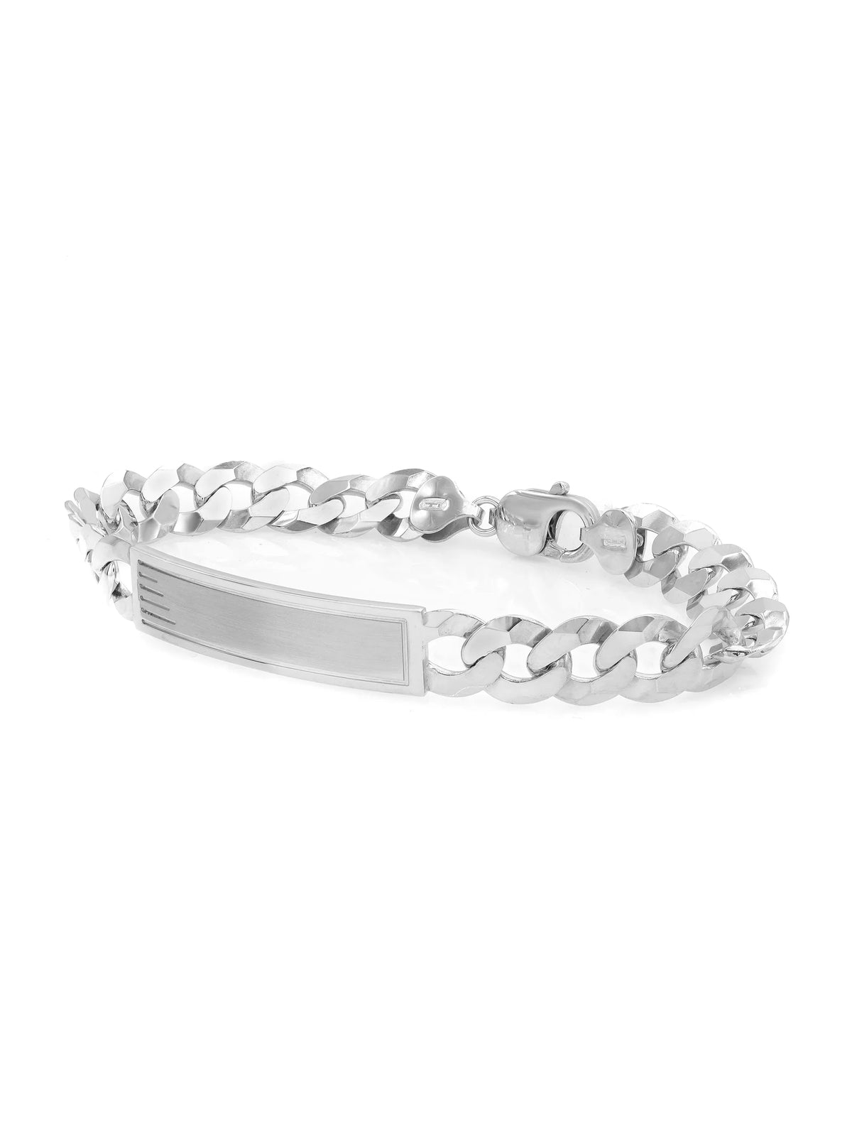 Bracelet Polished Link Mens Chain Sterling Inches ID 925 Silver 9 Cuban Curb