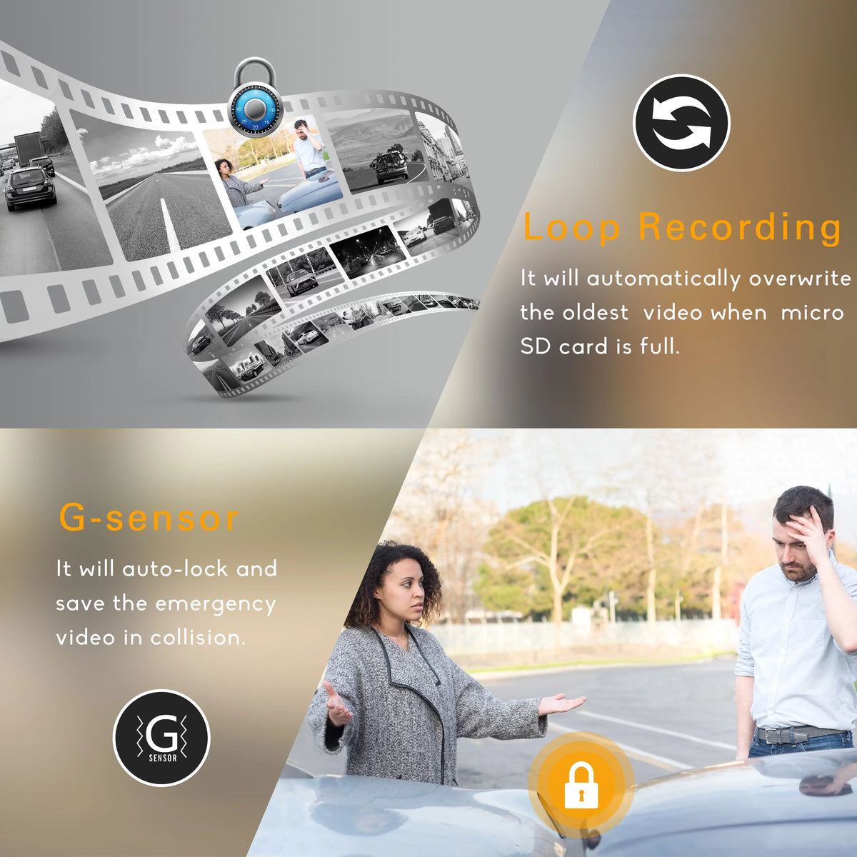 G-Sensor Cam Screen 1080P Recording, Vision, Front Assist, Loop Touch 10" Dash and Dash Mirror Cam Full for Rear, Parking Night Car, TOGUARD