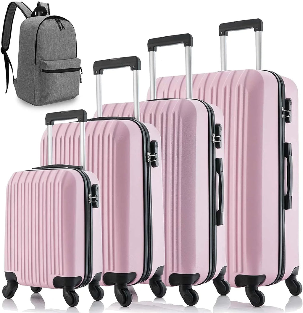 ABS inch) 5 Spinner Sets Luggage Lightweight (16/20/24/28 Wheels Set Pink Piece Suitcase Hardshell