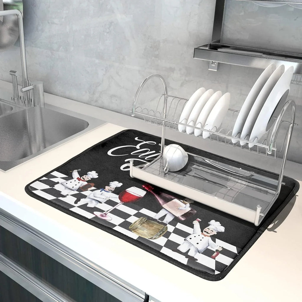Glass Cook Check Mat Drying Chubby Kitchen White Anti Fat Decor Rack Pad Dish Dishes Dish Plaid Drainer Italian Chef Pasta Bistro Buffalo Red Fatigue Drainer Plump 18x24 Wellsay Black Mats Wine Mat