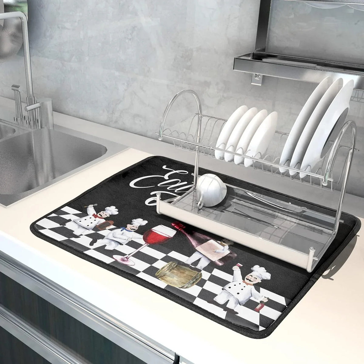 Glass Cook Check Mat Drying Chubby Kitchen White Anti Fat Decor Rack Pad Dish Dishes Dish Plaid Drainer Italian Chef Pasta Bistro Buffalo Red Fatigue Drainer Plump 18x24 Wellsay Black Mats Wine Mat